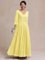 Stylish A-line V-Neck Long Sleeves Appliques Lace Ankle-Length Chiffon Mother of the Bride Dress