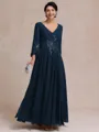 Stylish A-line V-Neck Long Sleeves Appliques Lace Ankle-Length Chiffon Mother of the Bride Dress