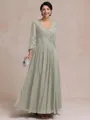 Stylish A-line V-Neck Long Sleeves Appliques Lace Ankle-Length Chiffon Mother of the Bride Dress