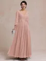 Stylish A-line V-Neck Long Sleeves Appliques Lace Ankle-Length Chiffon Mother of the Bride Dress