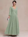 Stylish A-line V-Neck Long Sleeves Appliques Lace Ankle-Length Chiffon Mother of the Bride Dress