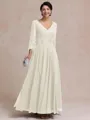 Stylish A-line V-Neck Long Sleeves Appliques Lace Ankle-Length Chiffon Mother of the Bride Dress