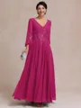 Stylish A-line V-Neck Long Sleeves Appliques Lace Ankle-Length Chiffon Mother of the Bride Dress