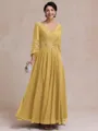Stylish A-line V-Neck Long Sleeves Appliques Lace Ankle-Length Chiffon Mother of the Bride Dress