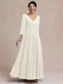 Stylish A-line V-Neck Long Sleeves Appliques Lace Ankle-Length Chiffon Mother of the Bride Dress