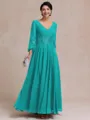 Stylish A-line V-Neck Long Sleeves Appliques Lace Ankle-Length Chiffon Mother of the Bride Dress