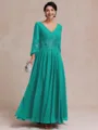Stylish A-line V-Neck Long Sleeves Appliques Lace Ankle-Length Chiffon Mother of the Bride Dress