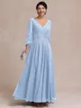 Stylish A-line V-Neck Long Sleeves Appliques Lace Ankle-Length Chiffon Mother of the Bride Dress