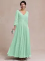 Stylish A-line V-Neck Long Sleeves Appliques Lace Ankle-Length Chiffon Mother of the Bride Dress