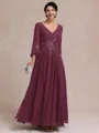 Stylish A-line V-Neck Long Sleeves Appliques Lace Ankle-Length Chiffon Mother of the Bride Dress