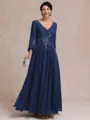 Stylish A-line V-Neck Long Sleeves Appliques Lace Ankle-Length Chiffon Mother of the Bride Dress