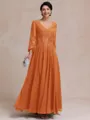 Stylish A-line V-Neck Long Sleeves Appliques Lace Ankle-Length Chiffon Mother of the Bride Dress