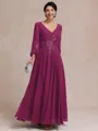 Stylish A-line V-Neck Long Sleeves Appliques Lace Ankle-Length Chiffon Mother of the Bride Dress