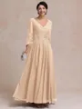 Stylish A-line V-Neck Long Sleeves Appliques Lace Ankle-Length Chiffon Mother of the Bride Dress
