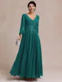 Stylish A-line V-Neck Long Sleeves Appliques Lace Ankle-Length Chiffon Mother of the Bride Dress