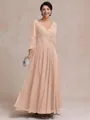 Stylish A-line V-Neck Long Sleeves Appliques Lace Ankle-Length Chiffon Mother of the Bride Dress
