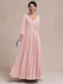 Stylish A-line V-Neck Long Sleeves Appliques Lace Ankle-Length Chiffon Mother of the Bride Dress