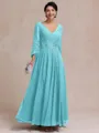Stylish A-line V-Neck Long Sleeves Appliques Lace Ankle-Length Chiffon Mother of the Bride Dress