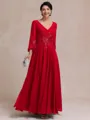 Stylish A-line V-Neck Long Sleeves Appliques Lace Ankle-Length Chiffon Mother of the Bride Dress