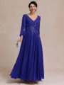 Stylish A-line V-Neck Long Sleeves Appliques Lace Ankle-Length Chiffon Mother of the Bride Dress