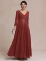 Stylish A-line V-Neck Long Sleeves Appliques Lace Ankle-Length Chiffon Mother of the Bride Dress