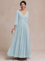 Stylish A-line V-Neck Long Sleeves Appliques Lace Ankle-Length Chiffon Mother of the Bride Dress