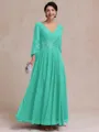 Stylish A-line V-Neck Long Sleeves Appliques Lace Ankle-Length Chiffon Mother of the Bride Dress