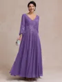 Stylish A-line V-Neck Long Sleeves Appliques Lace Ankle-Length Chiffon Mother of the Bride Dress