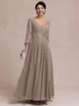 Stylish A-line V-Neck Long Sleeves Appliques Lace Ankle-Length Chiffon Mother of the Bride Dress
