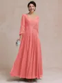 Stylish A-line V-Neck Long Sleeves Appliques Lace Ankle-Length Chiffon Mother of the Bride Dress