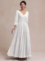Stylish A-line V-Neck Long Sleeves Appliques Lace Ankle-Length Chiffon Mother of the Bride Dress
