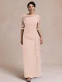 Unique Sheath Scoop 1/2 Sleeves Appliques Lace Floor-Length Chiffon Mother of the Bride Dress