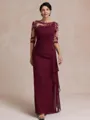 Unique Sheath Scoop 1/2 Sleeves Appliques Lace Floor-Length Chiffon Mother of the Bride Dress
