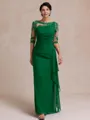 Unique Sheath Scoop 1/2 Sleeves Appliques Lace Floor-Length Chiffon Mother of the Bride Dress