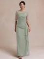 Unique Sheath Scoop 1/2 Sleeves Appliques Lace Floor-Length Chiffon Mother of the Bride Dress