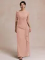 Unique Sheath Scoop 1/2 Sleeves Appliques Lace Floor-Length Chiffon Mother of the Bride Dress