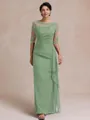 Unique Sheath Scoop 1/2 Sleeves Appliques Lace Floor-Length Chiffon Mother of the Bride Dress