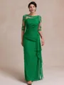 Unique Sheath Scoop 1/2 Sleeves Appliques Lace Floor-Length Chiffon Mother of the Bride Dress