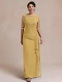 Unique Sheath Scoop 1/2 Sleeves Appliques Lace Floor-Length Chiffon Mother of the Bride Dress