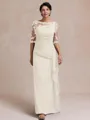 Unique Sheath Scoop 1/2 Sleeves Appliques Lace Floor-Length Chiffon Mother of the Bride Dress