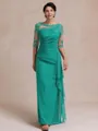 Unique Sheath Scoop 1/2 Sleeves Appliques Lace Floor-Length Chiffon Mother of the Bride Dress