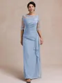Unique Sheath Scoop 1/2 Sleeves Appliques Lace Floor-Length Chiffon Mother of the Bride Dress