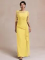 Unique Sheath Scoop 1/2 Sleeves Appliques Lace Floor-Length Chiffon Mother of the Bride Dress