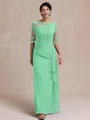Unique Sheath Scoop 1/2 Sleeves Appliques Lace Floor-Length Chiffon Mother of the Bride Dress