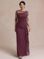 Unique Sheath Scoop 1/2 Sleeves Appliques Lace Floor-Length Chiffon Mother of the Bride Dress