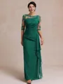 Unique Sheath Scoop 1/2 Sleeves Appliques Lace Floor-Length Chiffon Mother of the Bride Dress
