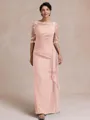 Unique Sheath Scoop 1/2 Sleeves Appliques Lace Floor-Length Chiffon Mother of the Bride Dress