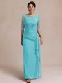 Unique Sheath Scoop 1/2 Sleeves Appliques Lace Floor-Length Chiffon Mother of the Bride Dress