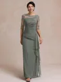 Unique Sheath Scoop 1/2 Sleeves Appliques Lace Floor-Length Chiffon Mother of the Bride Dress