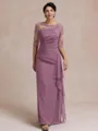 Unique Sheath Scoop 1/2 Sleeves Appliques Lace Floor-Length Chiffon Mother of the Bride Dress